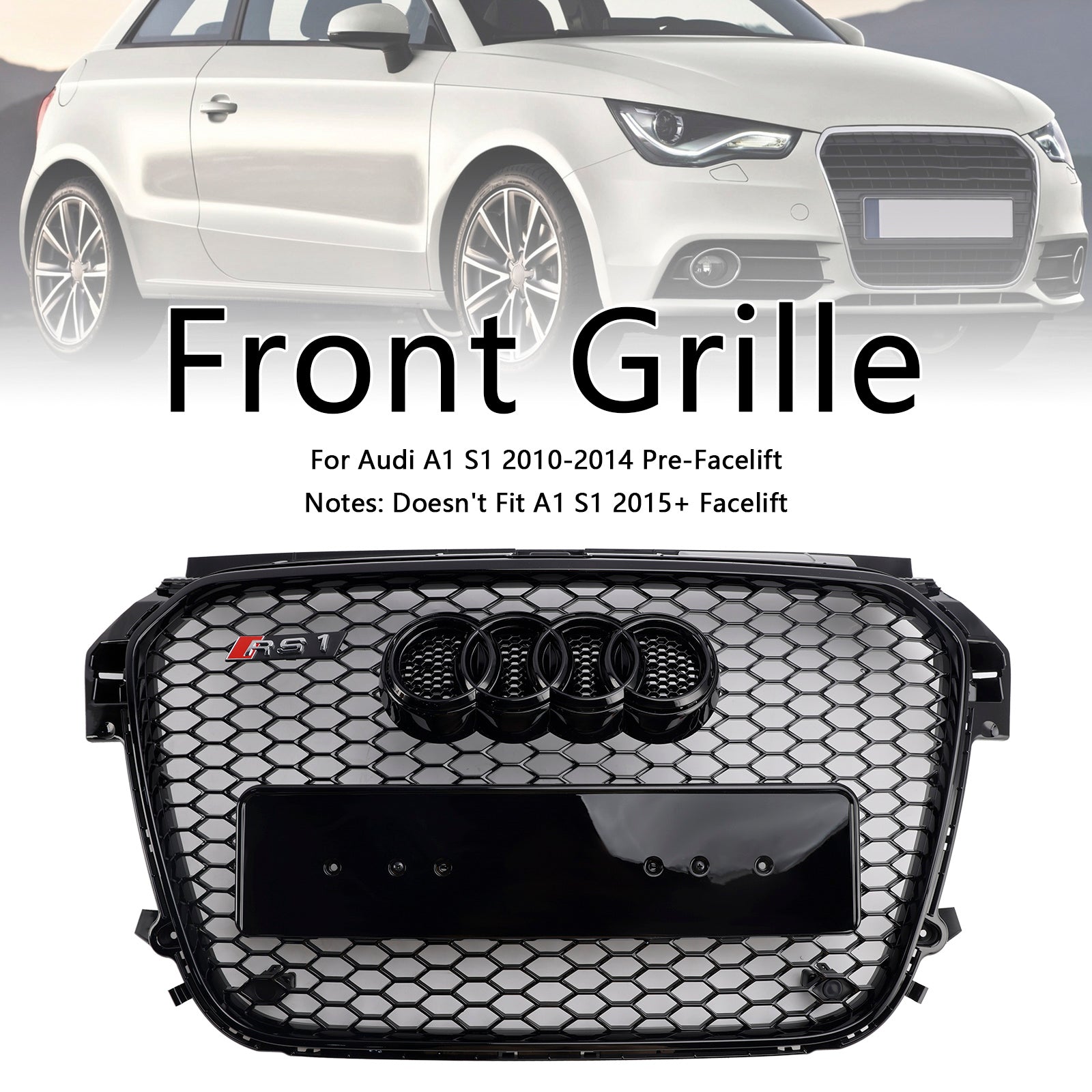 Audi A1 / S1 2010 2012 2013 2014 RS Grille en nid d'abeille Grille avant Prise d'air Radiateur Grille hexagonale noire