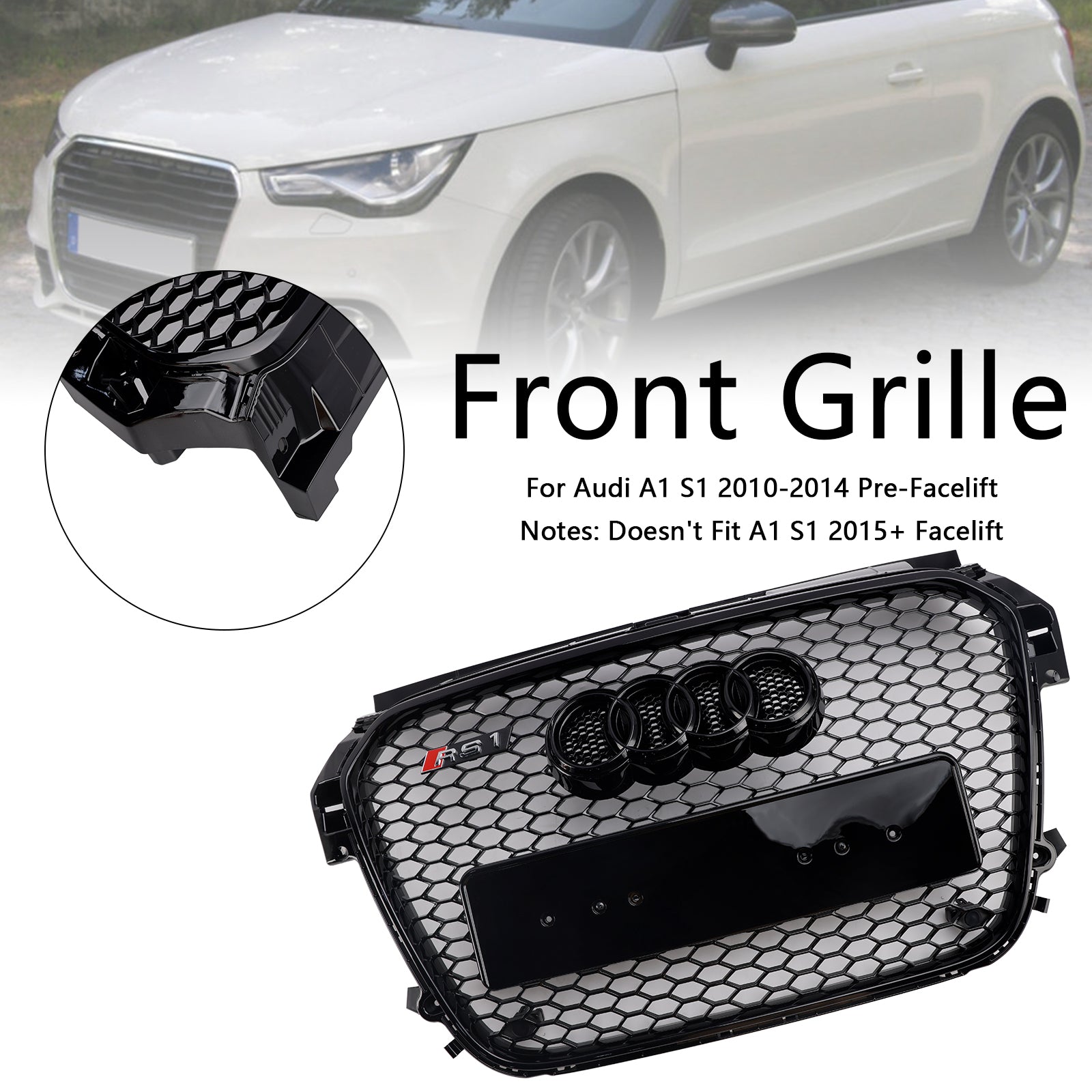 2010-2014 Audi A1 /A1 Sline /S1 RS Style Grille Gloss Black Front Bumper Honeycomb Mesh Sport Grill