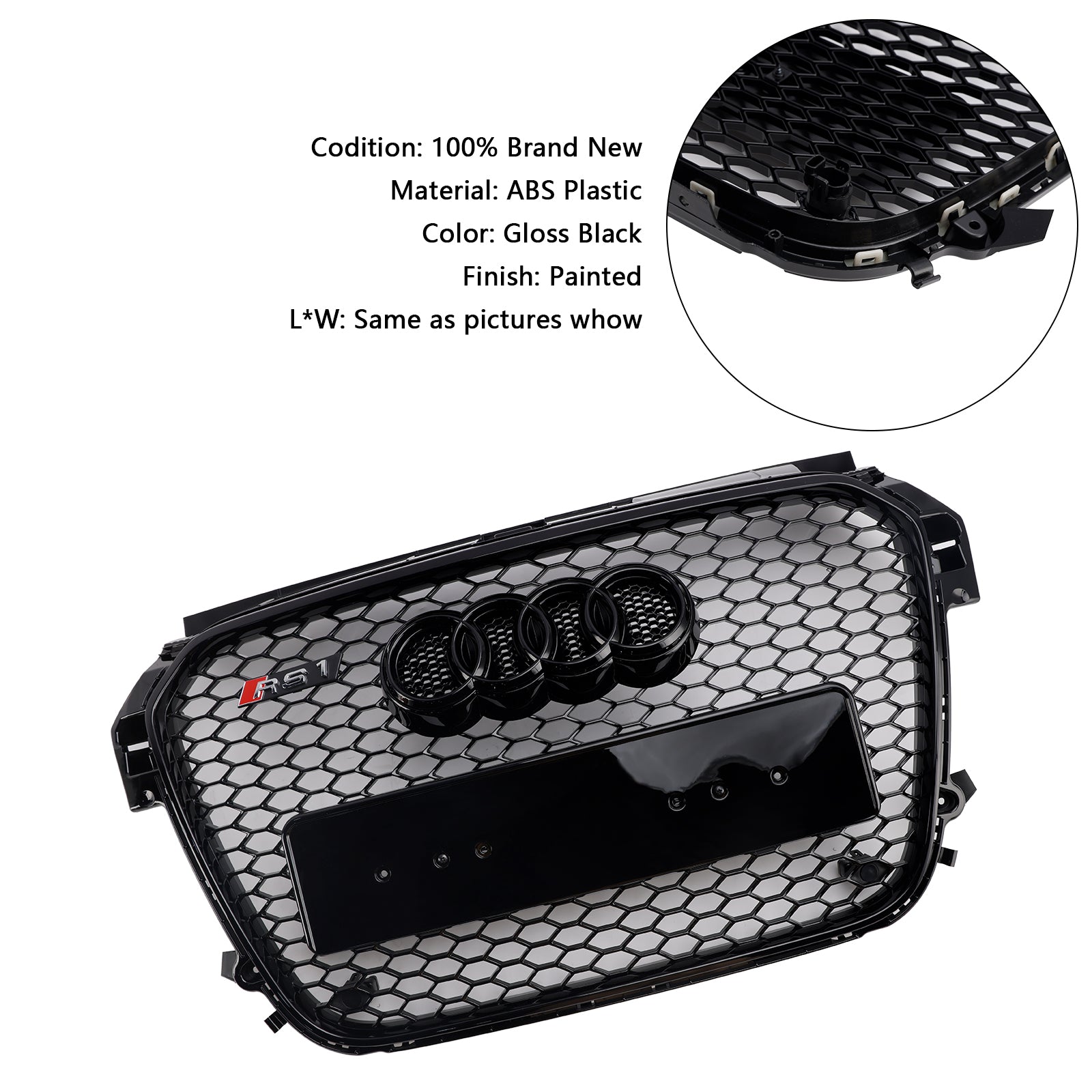 Audi A1 / S1 2010 2012 2013 2014 RS Honeycomb Grille Front Grille Air Intake Radiator Black Hex Mesh Grill