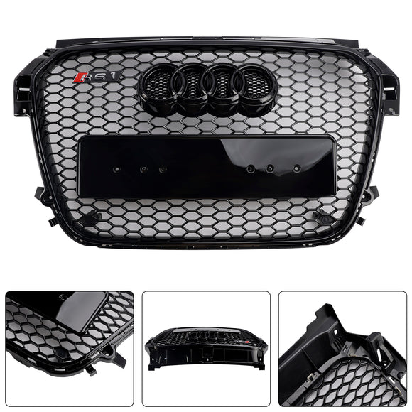 2010-2015 Audi A1 /A1 Sline RS Style Grille Gloss Black Front Bumper Honeycomb Mesh Sport Grill