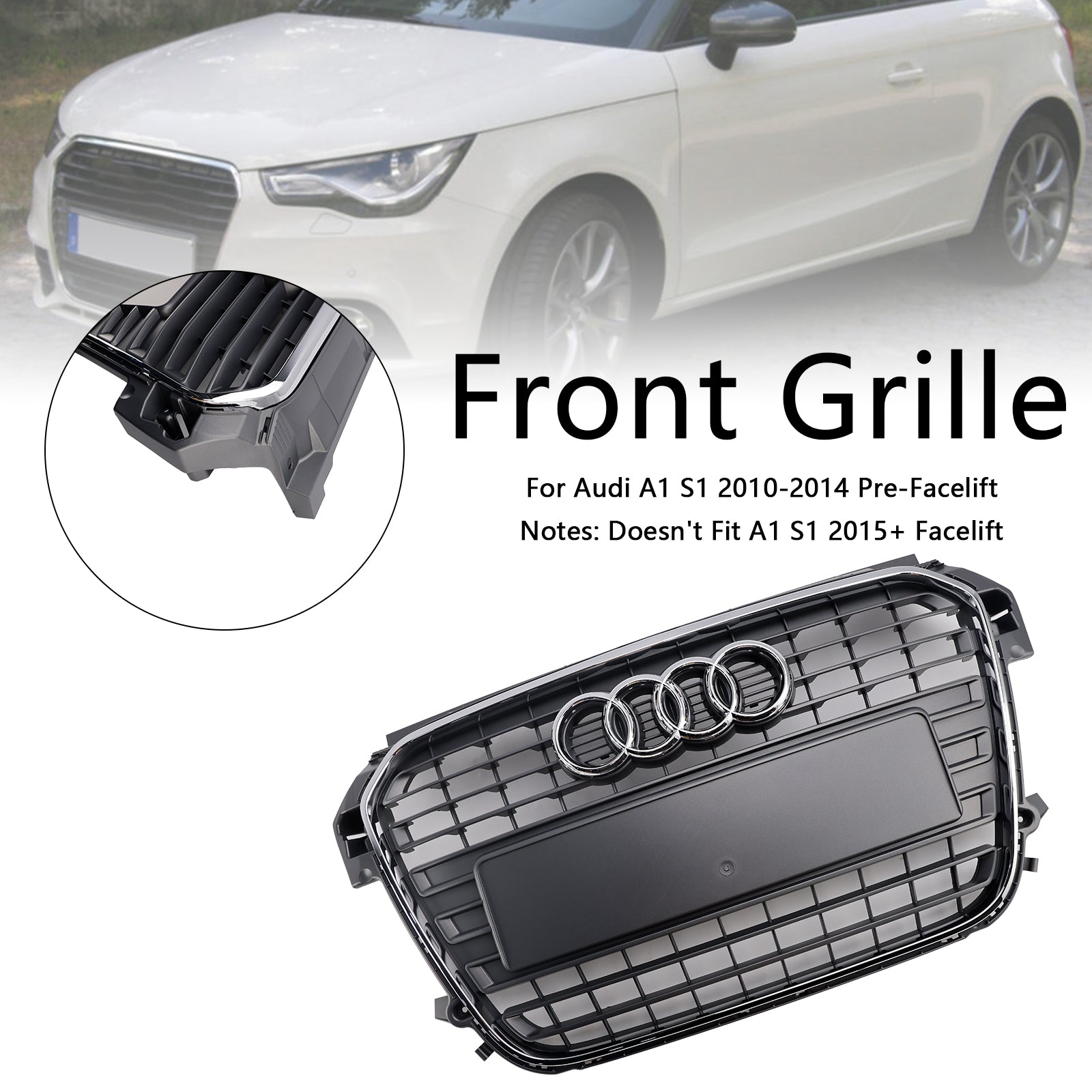 Audi A1 / S1 / A1 S-Line 2010-2014 Grille Front Bumper Replacement Chrome Mesh Slat Grill