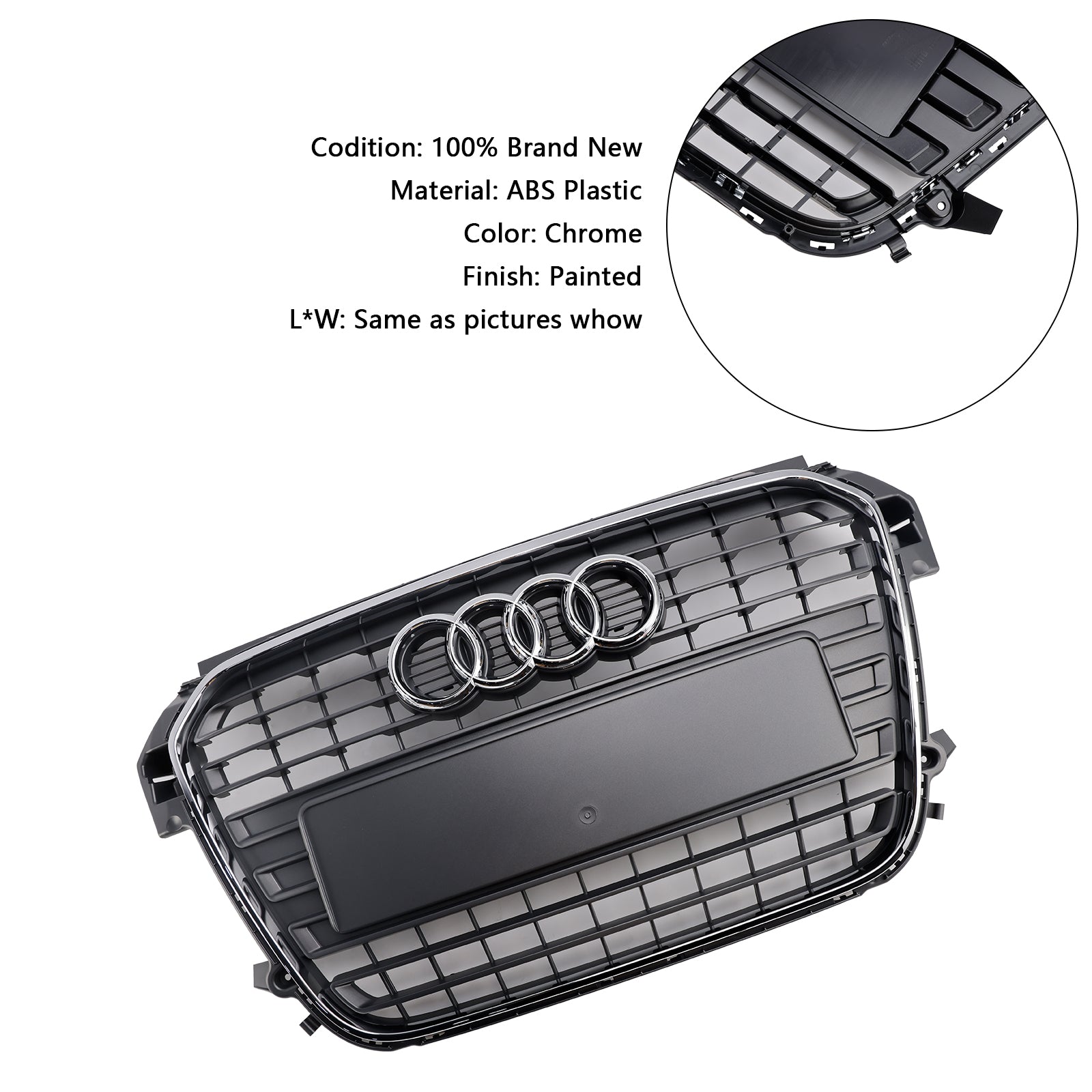 Audi A1 / S1 / A1 S-Line 2010-2014 Grille Front Bumper Replacement Chrome Mesh Slat Grill