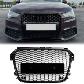 Parrilla estilo Audi A1 /A1 Sline RS 2010-2015, parachoques delantero negro brillante, parrilla deportiva de malla tipo panal