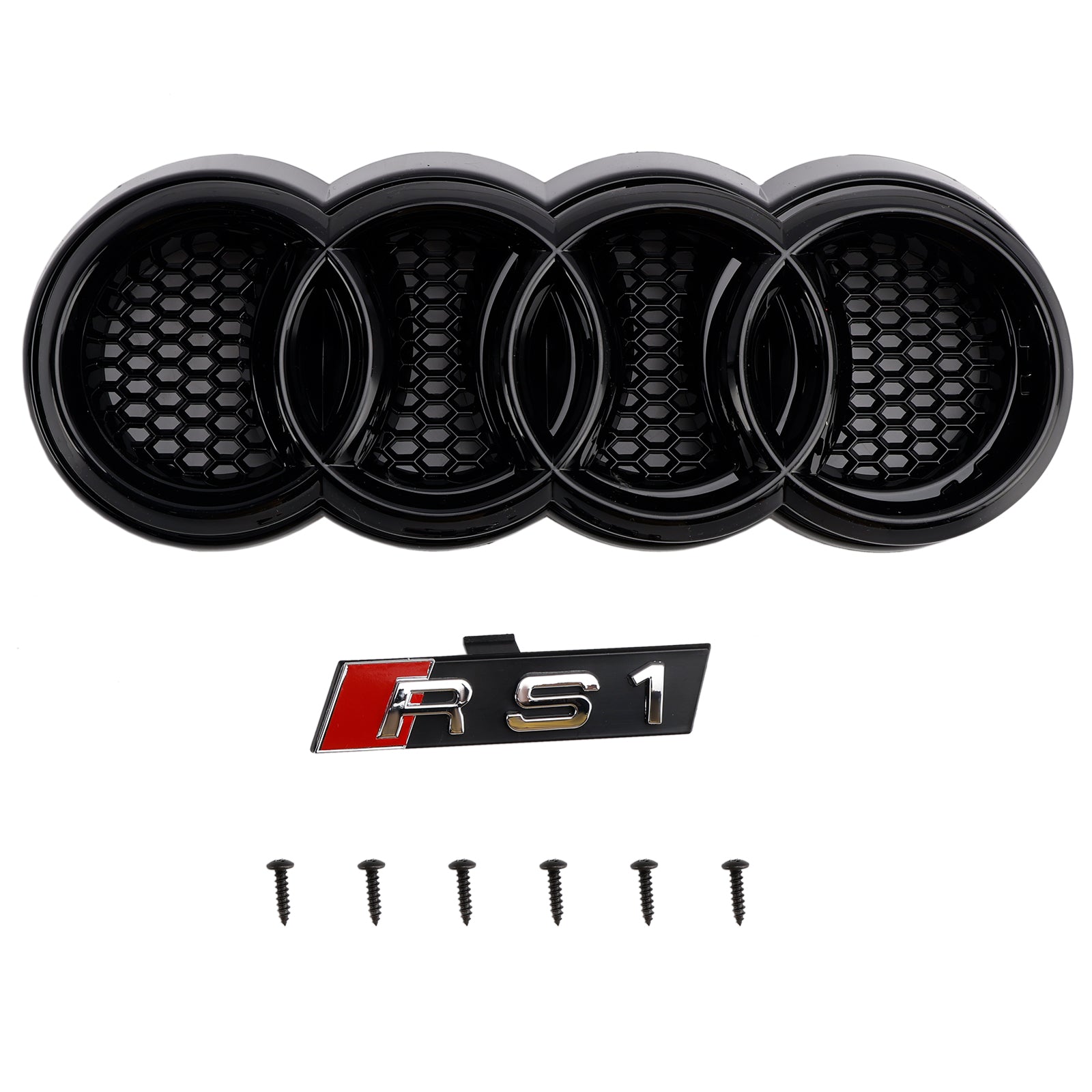 Audi A1 / A1 Sline / S1 8X Sport RS Grille Mesh Hex Glossy Black Replacement Grill With Rings Emblem 2016-2019