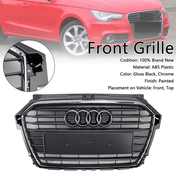 2014-2019 Audi A1/A1 Sline/S1 Calandre avant Pare-chocs avant Grille à lattes chromées avec emblème en anneau