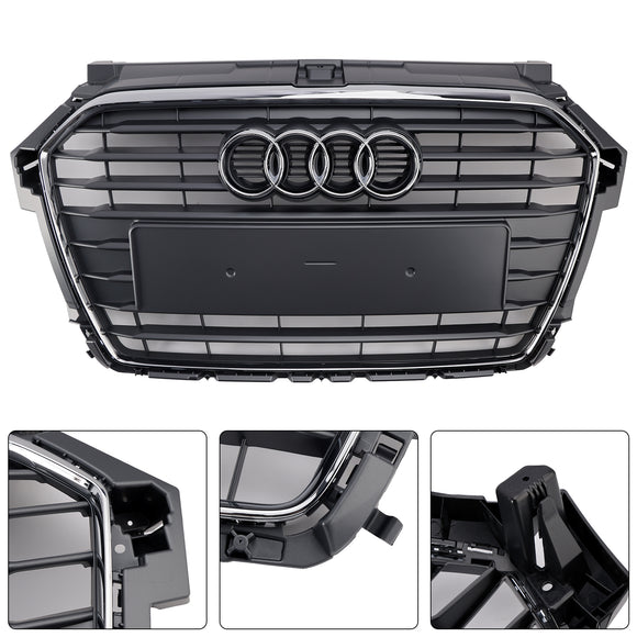 2014-2019 Audi A1/A1 Sline/S1 Calandre avant Pare-chocs avant Grille à lattes chromées avec emblème en anneau