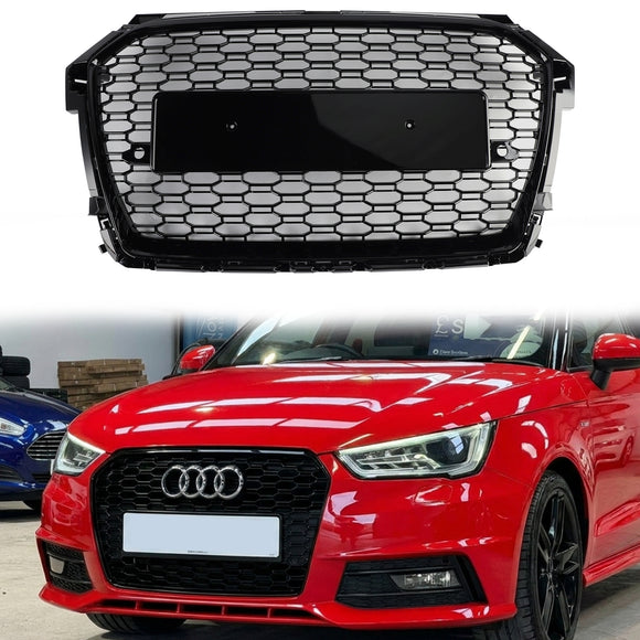 Audi A1 / S1 8X 2014-2019 Honeycomb Front Grill Black Upper Bumper Mesh RS Style Radiator Grille