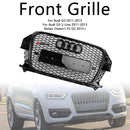 Parrilla estilo Audi Q3 RSQ3 2011-2014, parachoques delantero negro brillante, rejilla de malla de panal con emblema de anillo-3