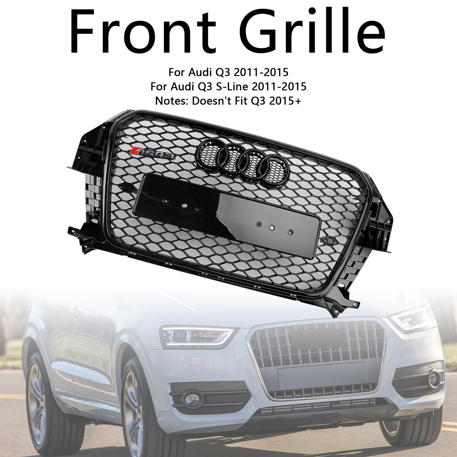 Audi Q3 / Q3 Sline 2011 2012 2013 2014 2015 Honeycomb Black Grille Air Intake Radiator Bumper RS Grill