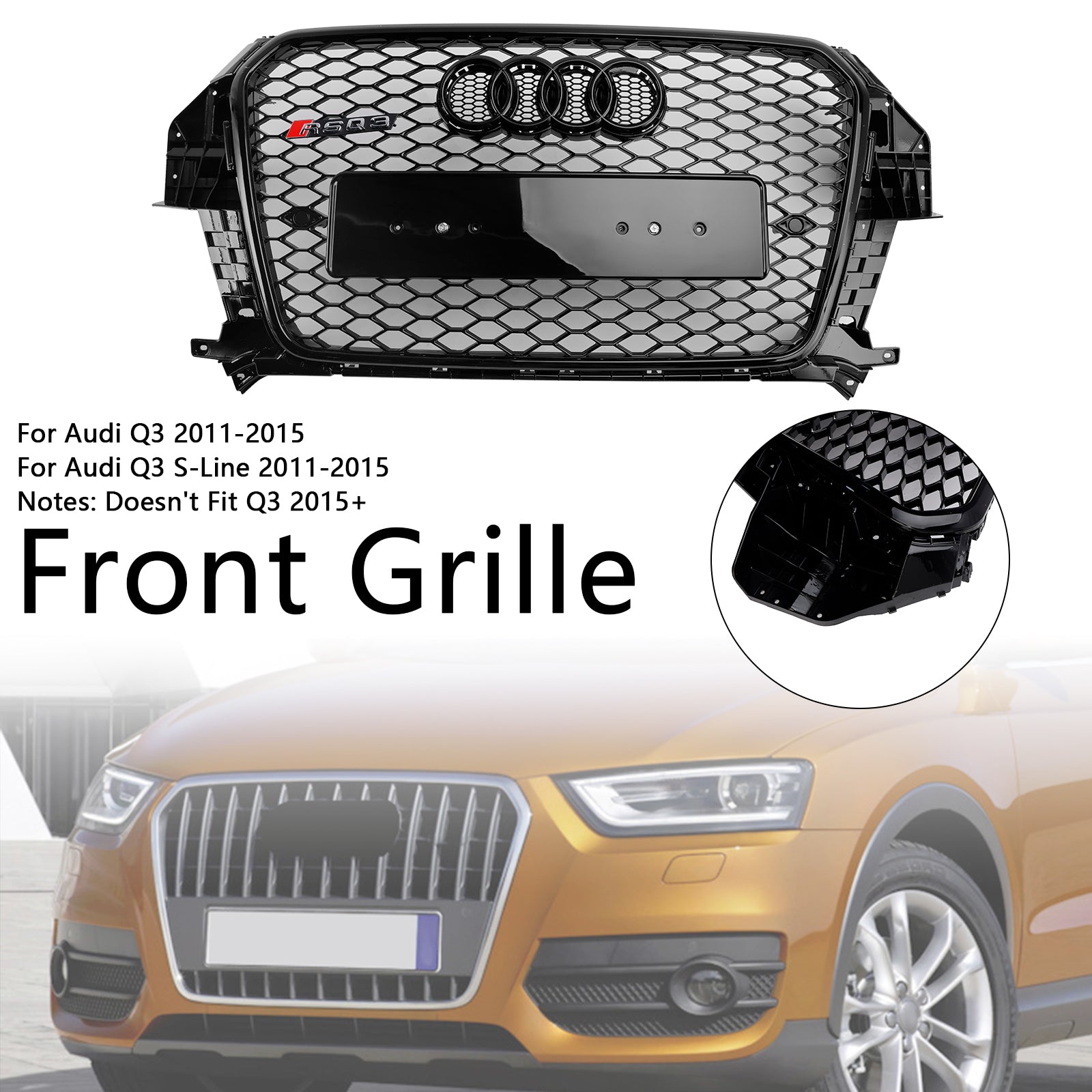 Audi Q3 / Q3 Sline 2011 2012 2013 2014 2015 Honeycomb Black Grille Air Intake Radiator Bumper RS Grill