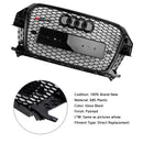 Parrilla estilo Audi Q3 RSQ3 2011-2014, parachoques delantero negro brillante, rejilla de malla de panal con emblema de anillo-5