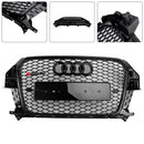 Parrilla estilo Audi Q3 RSQ3 2011-2014, parachoques delantero negro brillante, rejilla de malla de panal con emblema de anillo-6