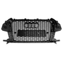 Parrilla estilo Audi Q3 RSQ3 2011-2014, parachoques delantero negro brillante, rejilla de malla de panal con emblema de anillo-11