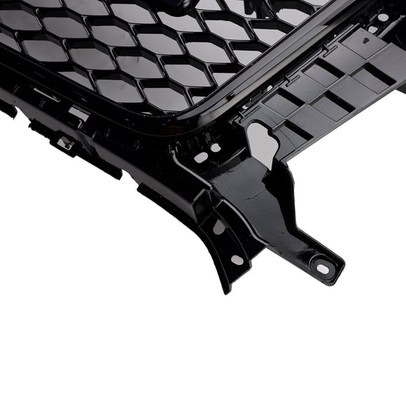 Parrilla estilo Audi Q3 RSQ3 2011-2014, parachoques delantero negro brillante, rejilla de malla de panal con emblema de anillo