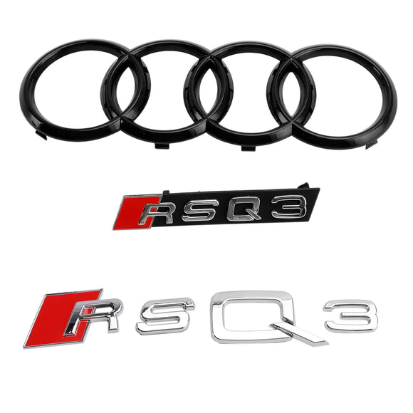 Parrilla estilo Audi Q3 RSQ3 2011-2014, parachoques delantero negro brillante, rejilla de malla de panal con emblema de anillo