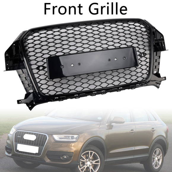 2011-2014 Audi Q3 RSQ3-stijl grille Glanzend zwarte voorbumper Honingraatgrille met ringembleem