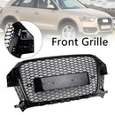 2011-2014 Audi Q3 RSQ3-stijl grille Glanzend zwarte voorbumper Honingraatgrille met ringembleem-4