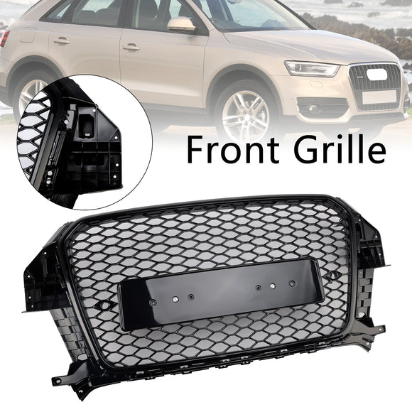 2011-2014 Audi Q3 RSQ3-stijl grille Glanzend zwarte voorbumper Honingraatgrille met ringembleem