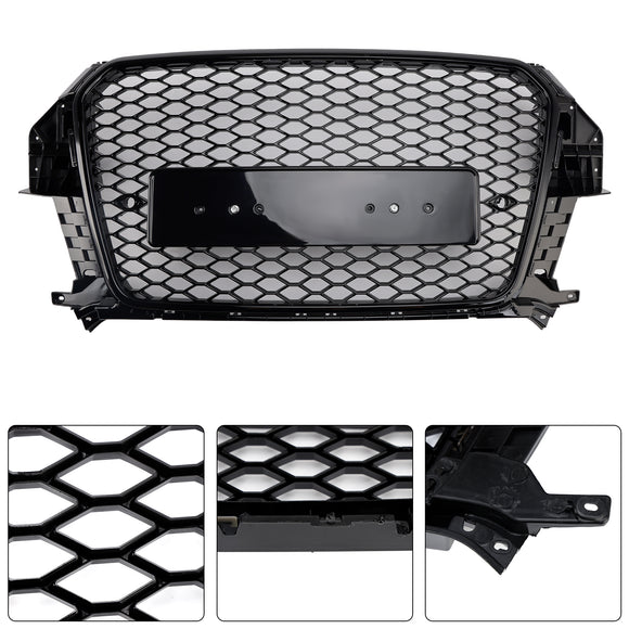 2011-2014 Audi Q3 RSQ3-stijl grille Glanzend zwarte voorbumper Honingraatgrille met ringembleem