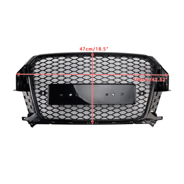 2011-2014 Audi Q3 RSQ3-stijl grille Glanzend zwarte voorbumper Honingraatgrille met ringembleem - 0