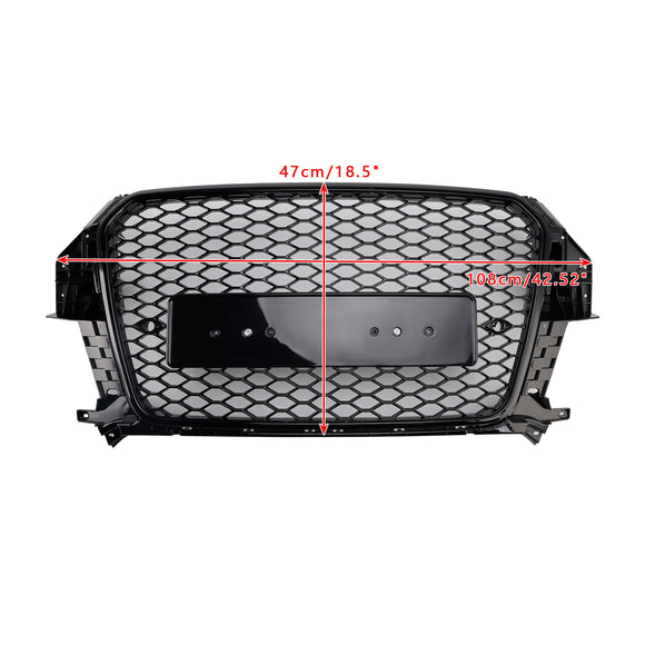 2011-2014 Audi Q3 RSQ3-stijl grille Glanzend zwarte voorbumper Honingraatgrille met ringembleem