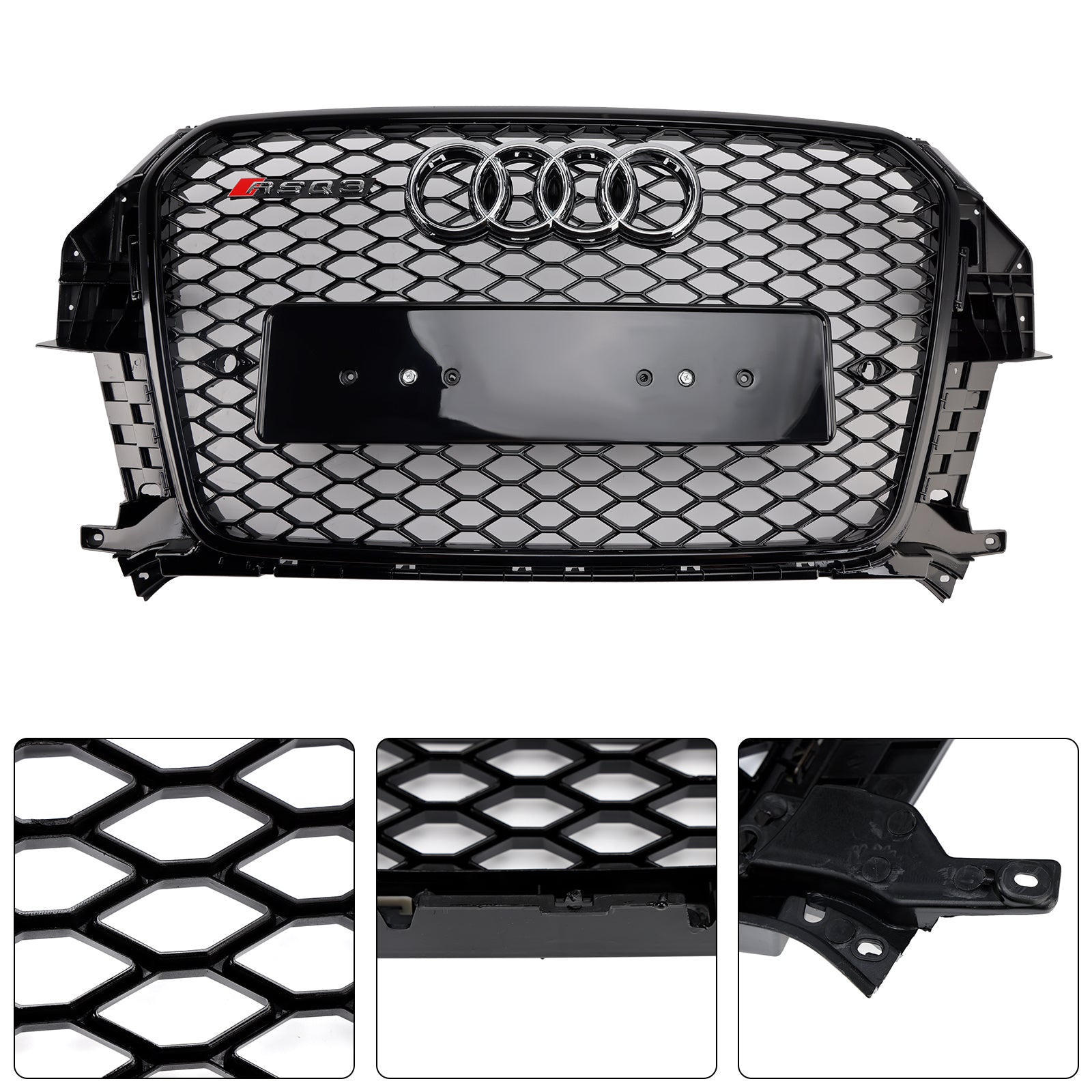 Rejilla de malla de panal delantera estilo RSQ3 compatible con Audi Q3 2011-2015 negro brillante