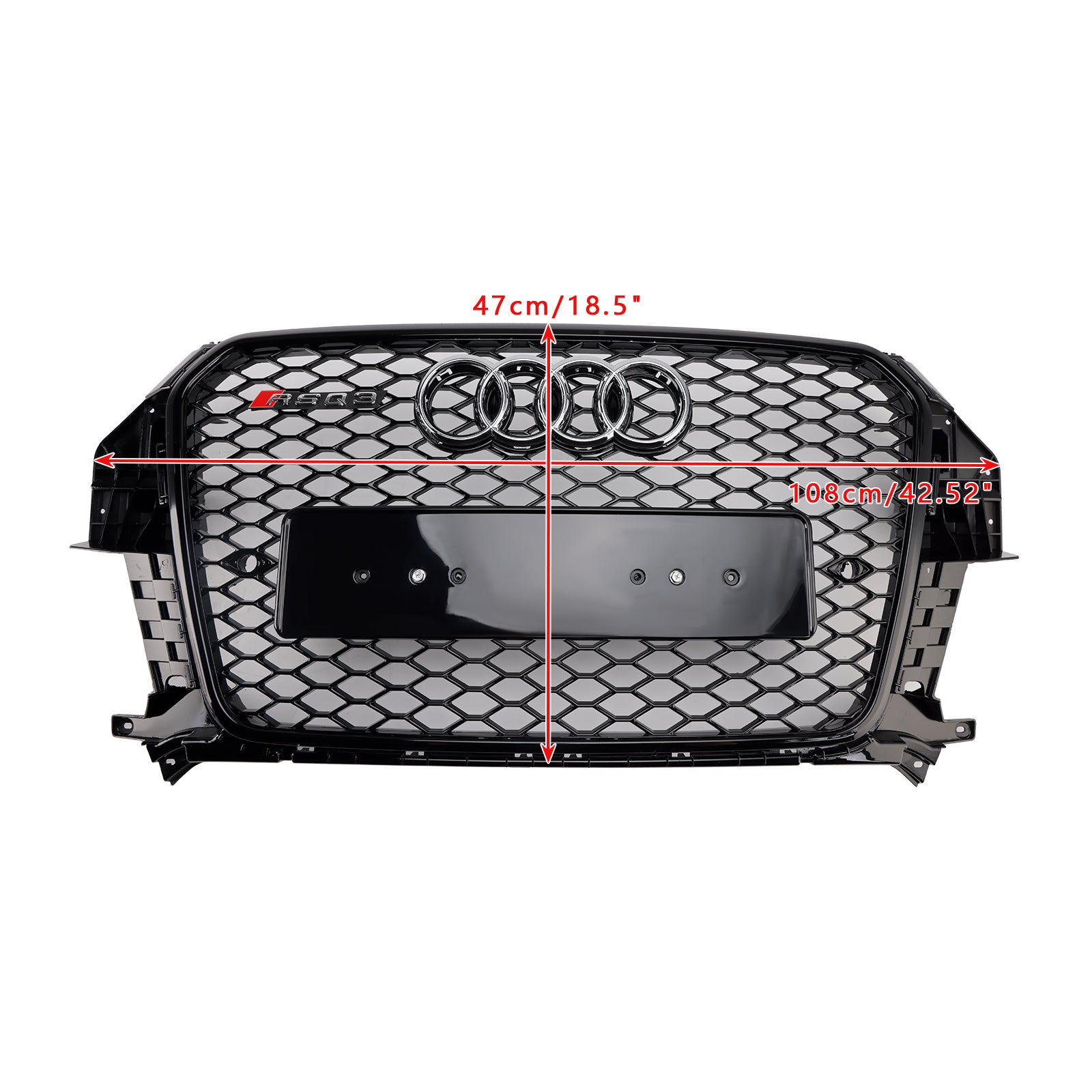 RSQ3 Style Front Honeycomb Mesh Grille Fit Audi Q3 2011-2015 Gloss Black - 0