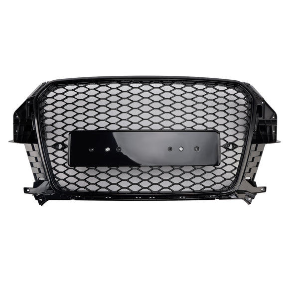 2011-2014 Audi Q3 RSQ3-stijl grille Glanzend zwarte voorbumper Honingraatgrille met ringembleem