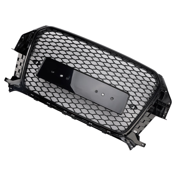 2011-2014 Audi Q3 RSQ3-stijl grille Glanzend zwarte voorbumper Honingraatgrille met ringembleem