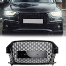 2011-2014 Audi Q3 RSQ3-stijl grille Glanzend zwarte voorbumper Honingraatgrille met ringembleem-1