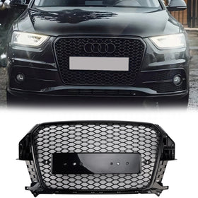 Rejilla tipo panal estilo RSQ3 para Audi Q3 2011-2014, parachoques delantero, rejilla negra con emblema de anillo