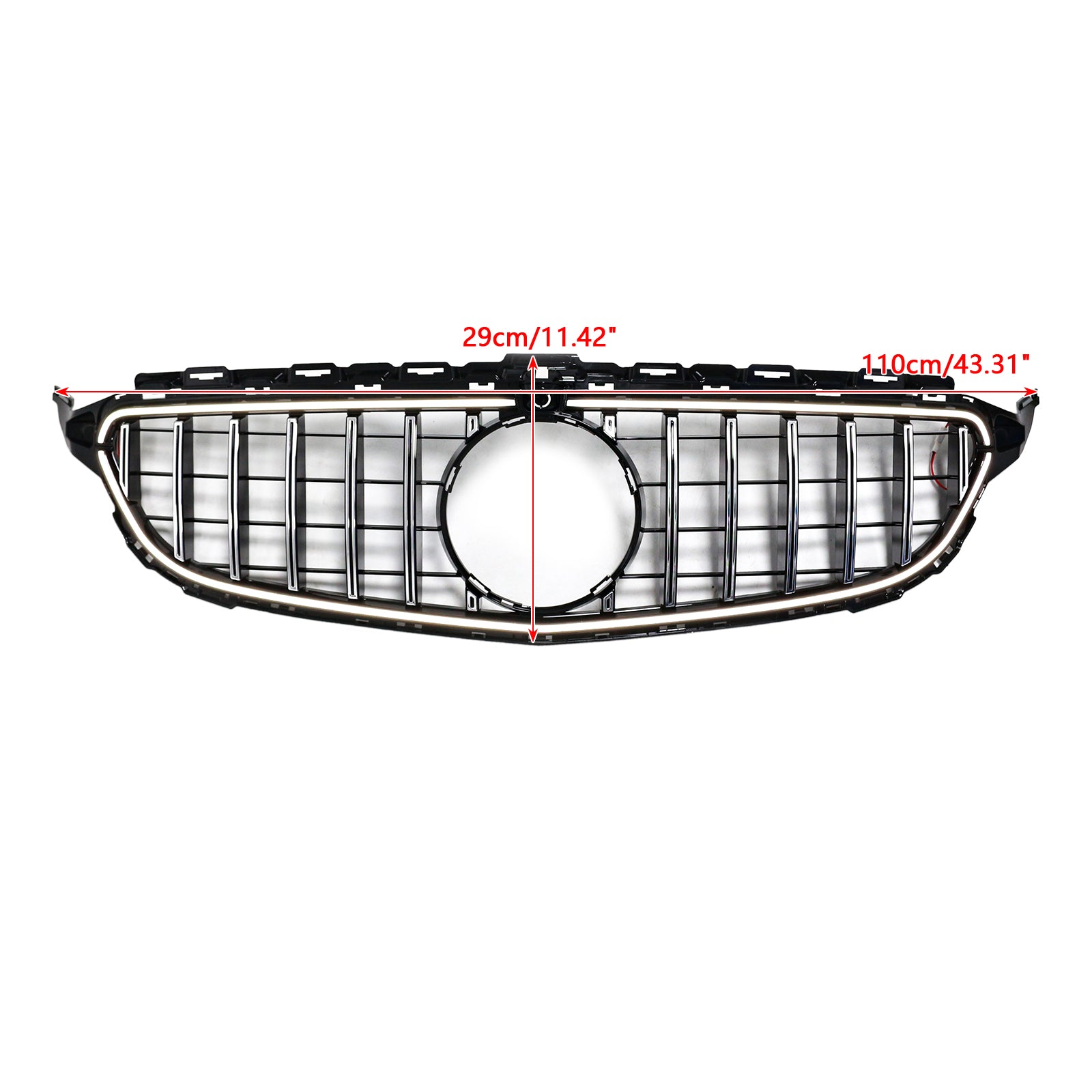 Mercedes Benz C-Class W205 GTR Panamericana Grille 2015-2021 Front Bumper Black / Chrome Grill With LED Strip Light