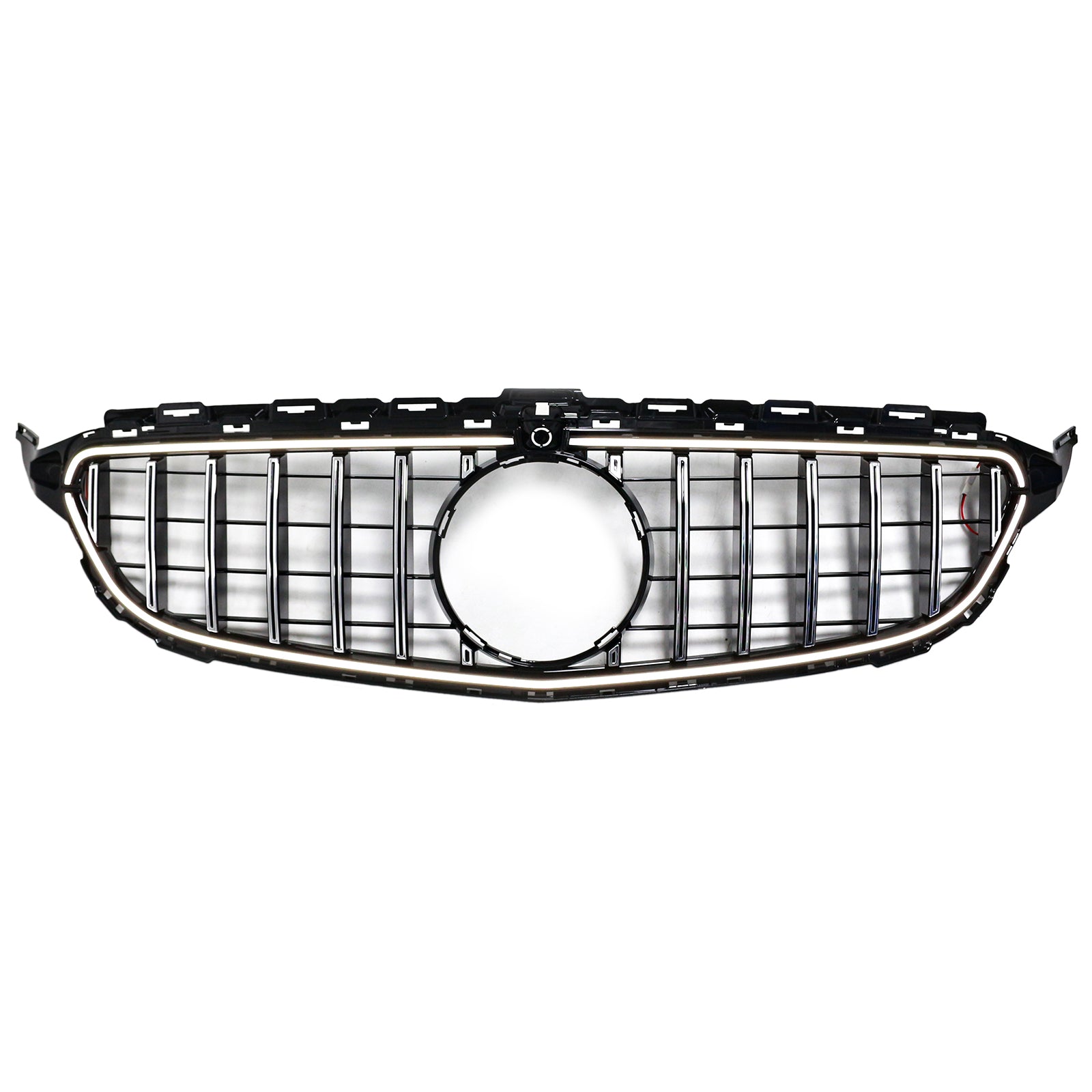 Mercedes Benz C-Class W205 GTR Panamericana Grille 2015-2021 Front Bumper Black / Chrome Grill With LED Strip Light