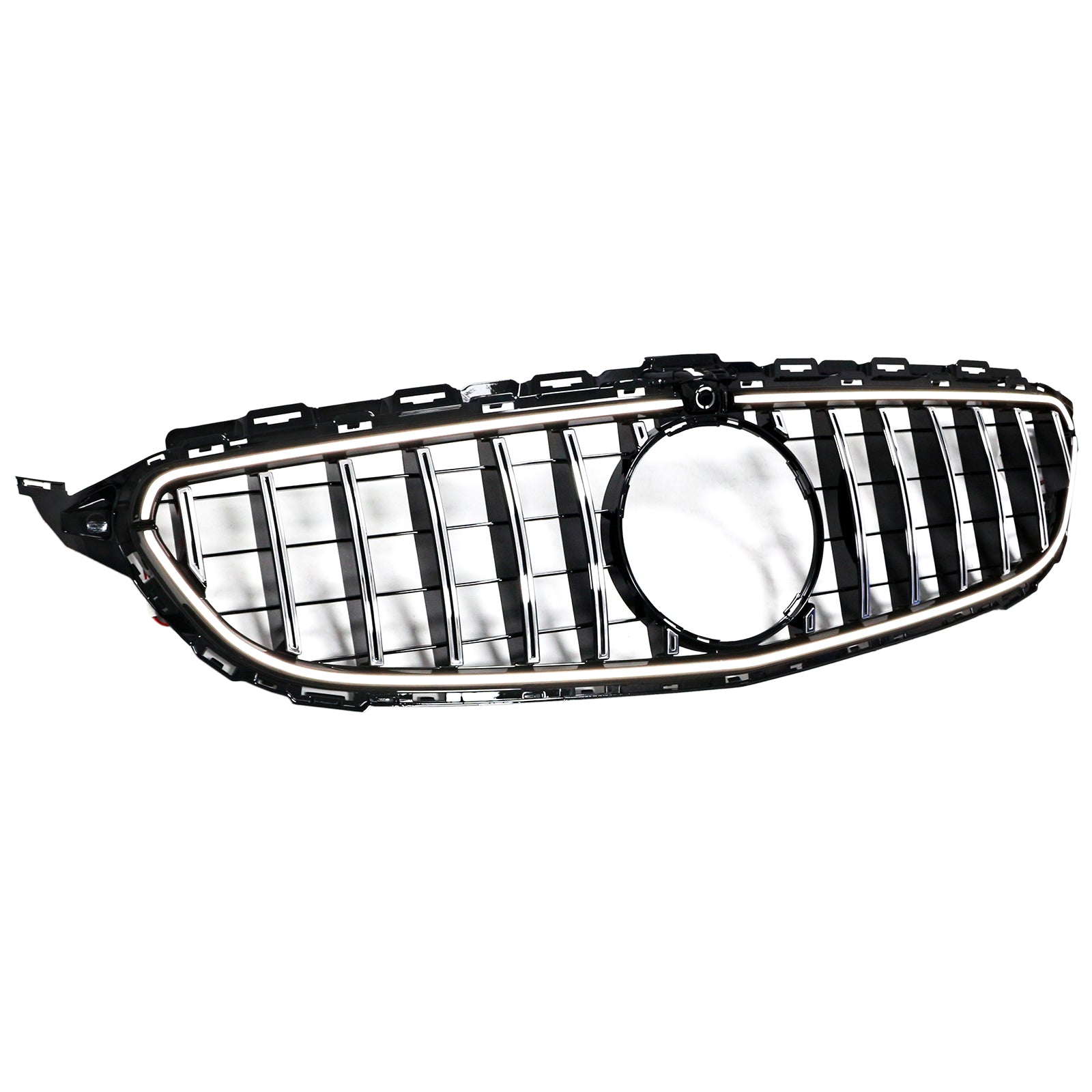 Mercedes Benz C-Class W205 GTR Panamericana Grille 2015-2021 Front Bumper Black / Chrome Grill With LED Strip Light