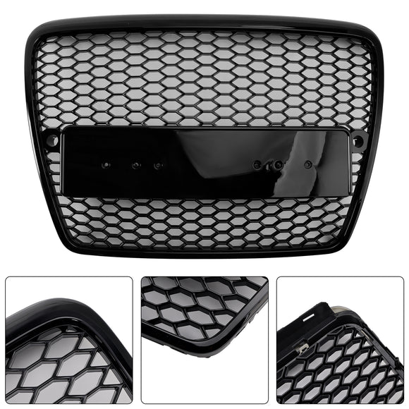 2004-2011 Audi A6 C6 Honeycomb Grill Front Bumper RS Style Black Replacement Grille