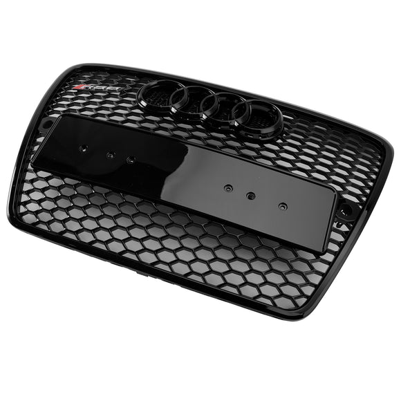 2004-2008 Audi A6 C6 Honeycomb Grill Front Bumper RS Style Black Grille With Ring Emblem