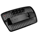 2004-2008 Audi A6 C6 Honeycomb Grill Front Bumper RS Style Black Grille With Ring Emblem-11