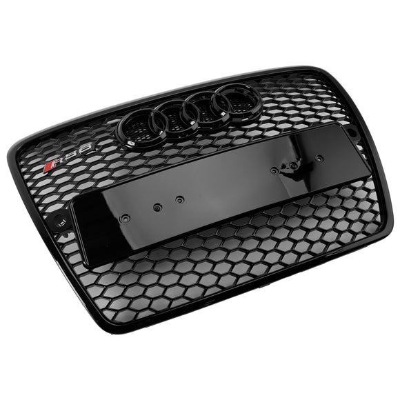 2004-2008 Audi A6 C6 Honeycomb Grill Front Bumper RS Style Black Grille With Ring Emblem