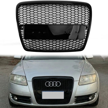 RS6 Style Grille For Audi A6 C6 2004-2011 Glossy Black Front Bumper Honeycomb Grill