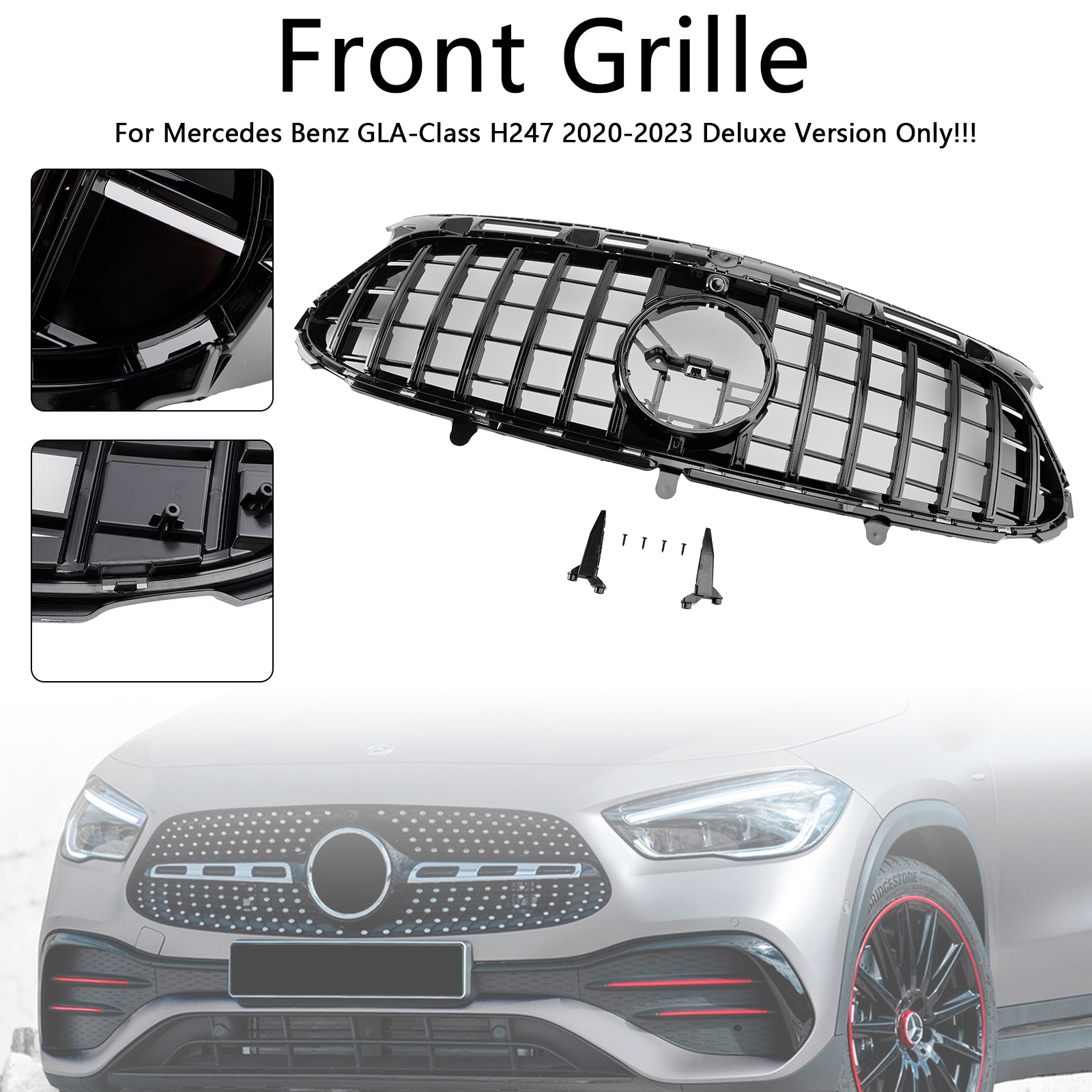 Grille de calandre de pare-chocs avant adaptée à Mercedes Benz Classe GLA H247 Deluxe 2020-2023