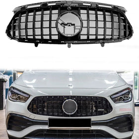 Mercedes Benz GLA AMG Line 2020-2023 Front Glossy Black Grill GTR Style Upper Bumper Panamericana Grille - 0