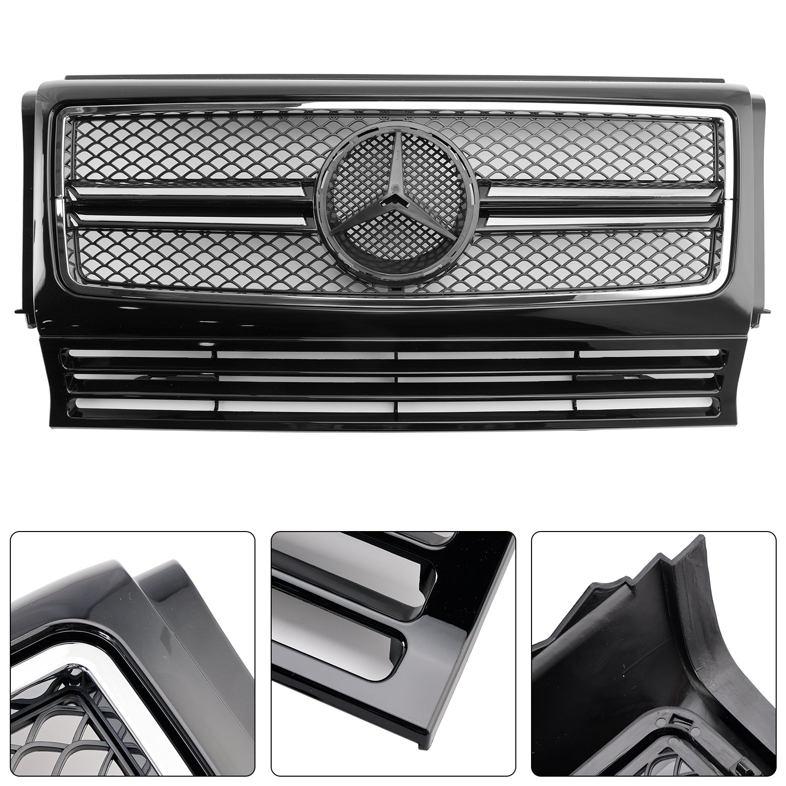 Mercedes Benz Classe G W463 1990-2018 Grille d'admission d'air noire chromée Grille de radiateur de pare-chocs avant avec emblème étoile