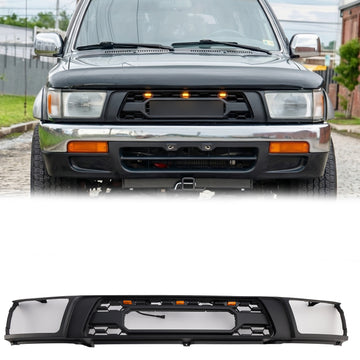 TRD PRO Kühlergrill für Toyota 4Runner 1992–1995, mattschwarzer Frontstoßstangengrill mit LED-Licht, Toyota-Buchstabe