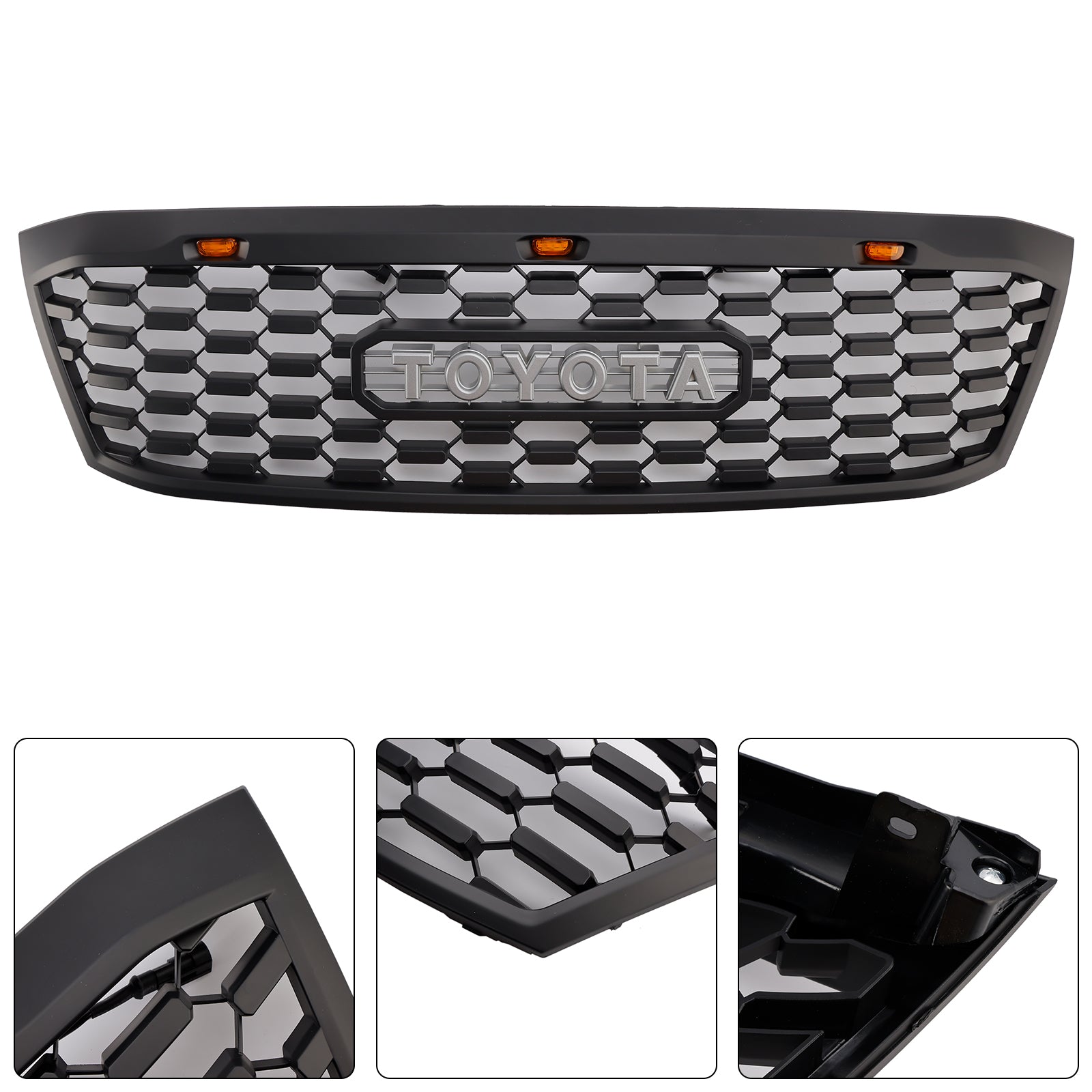 Grille de pare-chocs avant en nid d'abeille noir mat pour Toyota Hilux N70 2005-2011 avec LED + lettre