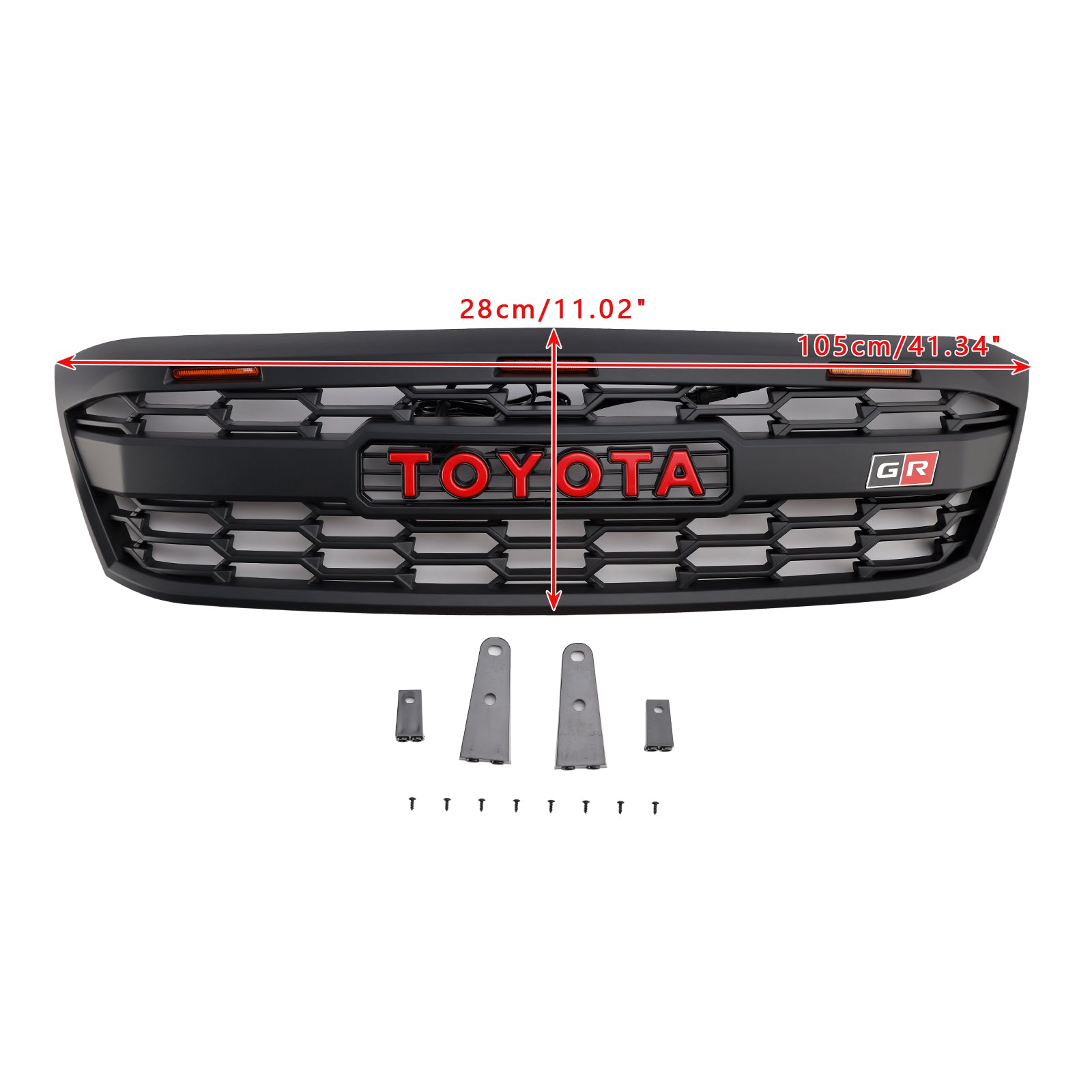 Parachoques delantero estilo GR N70 para Toyota Hilux 2005-2011, rejilla de repuesto negra mate con LED y letras rojas - 0