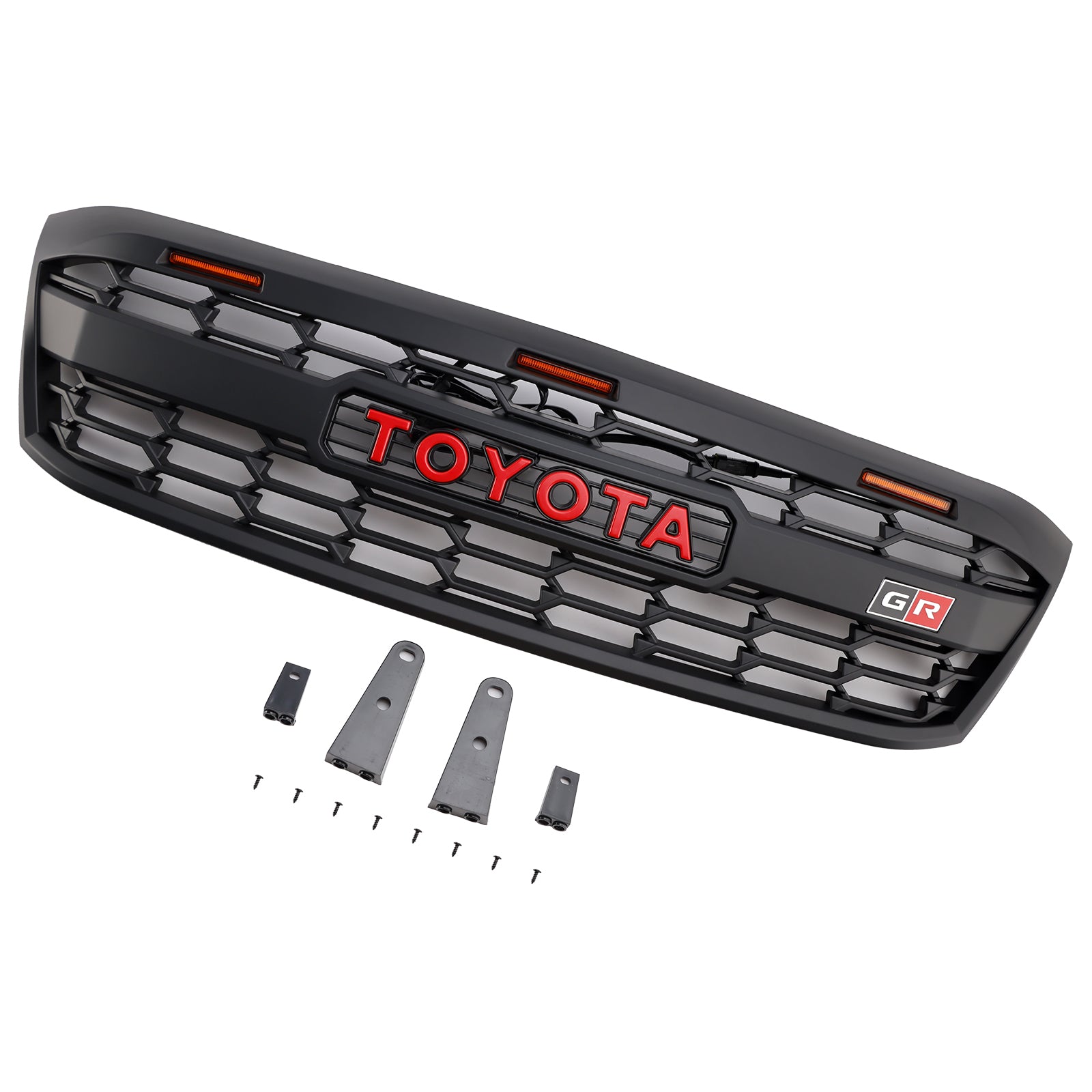 Grille de pare-chocs avant de style Toyota Hilux 2005-2011 N70 GR, grille de remplacement noire mate avec LED + lettre rouge