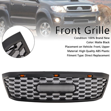 2005-2011 Toyota Hilux N70 Voorgrill Honingraat Matzwarte Voorbumpergrille W/LED + Letter - 0
