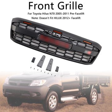 Toyota Hilux 2005-2011 N70 GR Style Grill pára-choque dianteiro preto fosco grade de substituição com LED + letra vermelha - 0