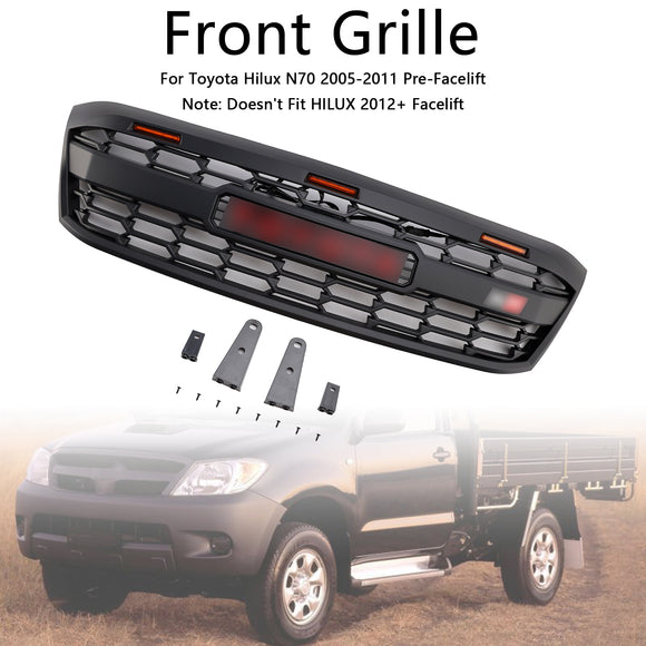 Toyota Hilux 2005-2011 N70 GR Style Grill Parachoques delantero Rejilla de repuesto negra mate con LED + letra roja