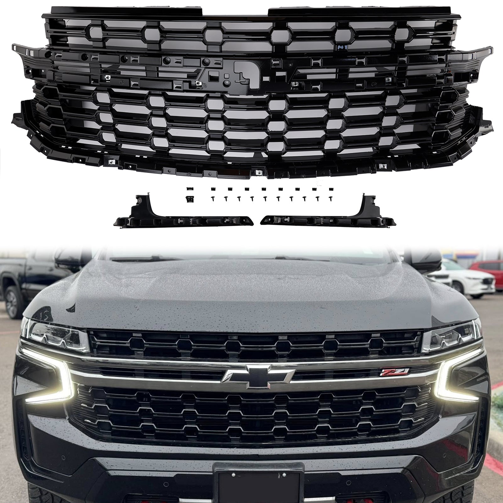 Front Grill For Chevrolet Tahoe / Suburban 2021-2024 Z71-Look Black Air Intake Radiator Bumper Grille